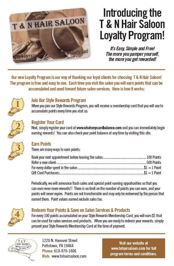 Loyalty Program at T&N Hair Saloon - Pottstown's Full-Service Salon Loyalty Program at T&N Hair Saloon - Pottstown's Full-Service Salon